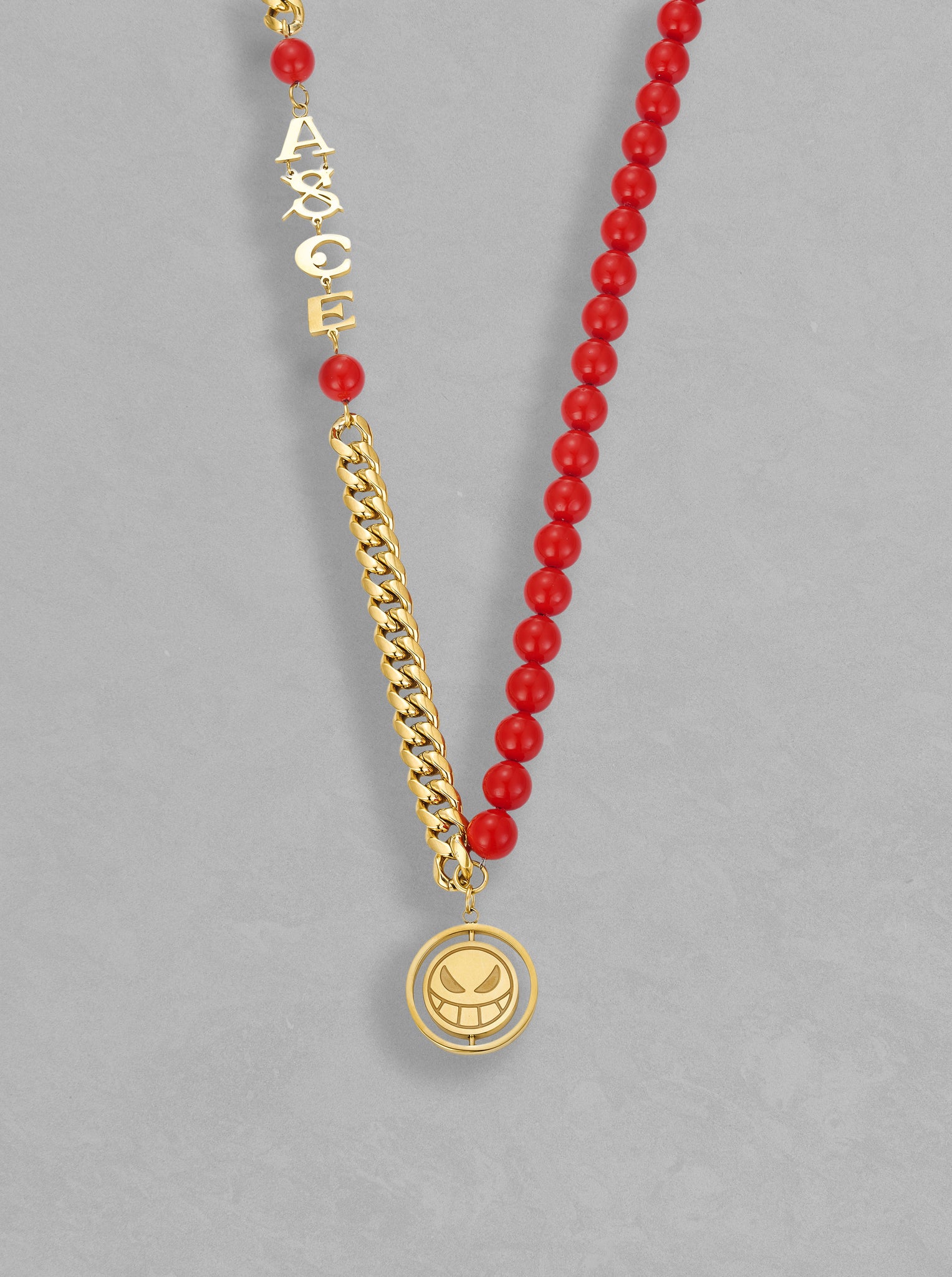 Ace of Spades Half Red Pearl Half Silver Necklace Anime Streetwear