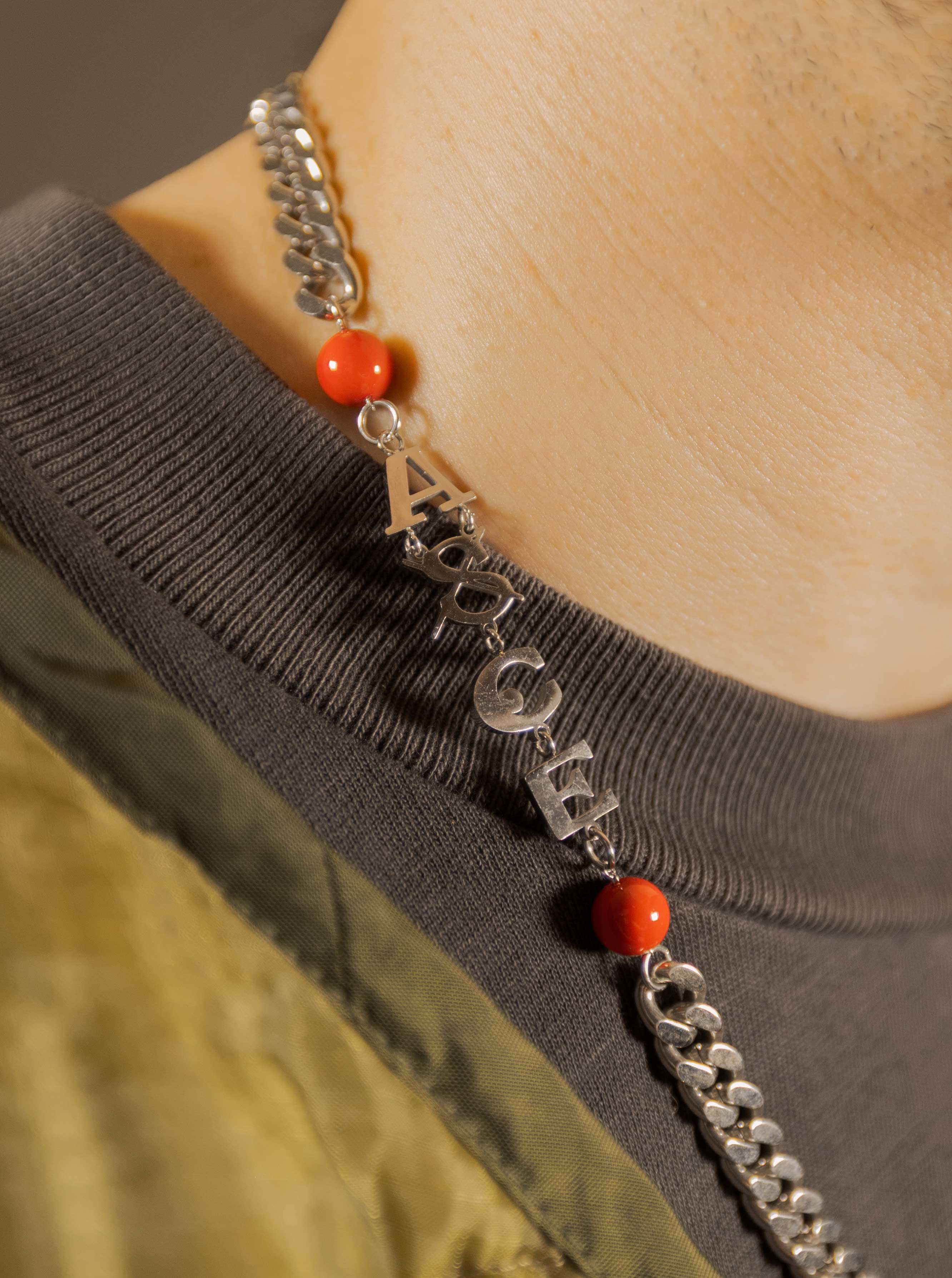 Ace of Spades Half Red Pearl Half Silver Necklace Anime Streetwear