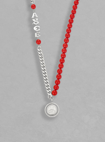 Ace of Spades Half Red Pearl Half Silver Necklace Anime Streetwear