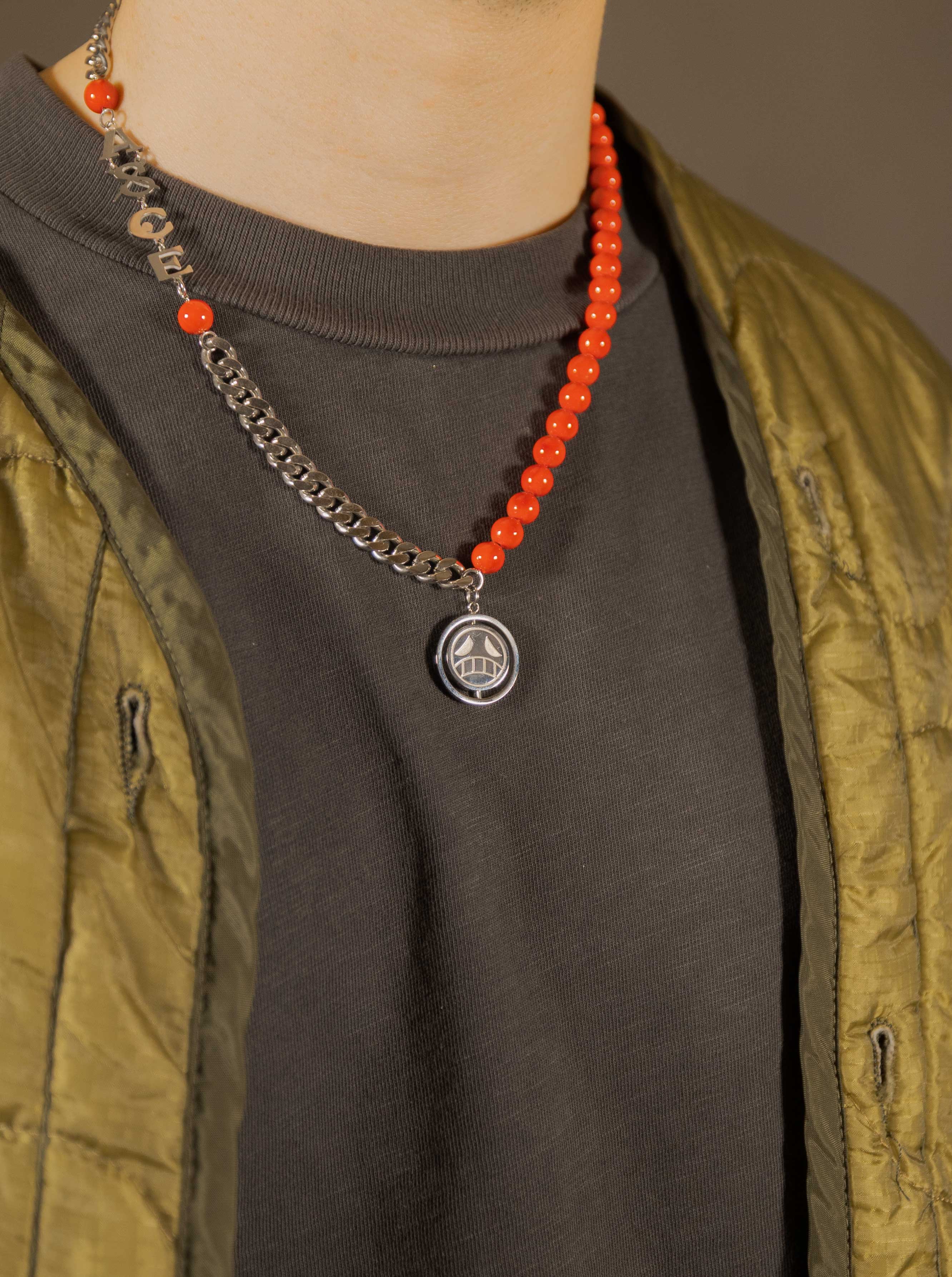 Ace of Spades Half Red Pearl Half Silver Necklace Anime Streetwear