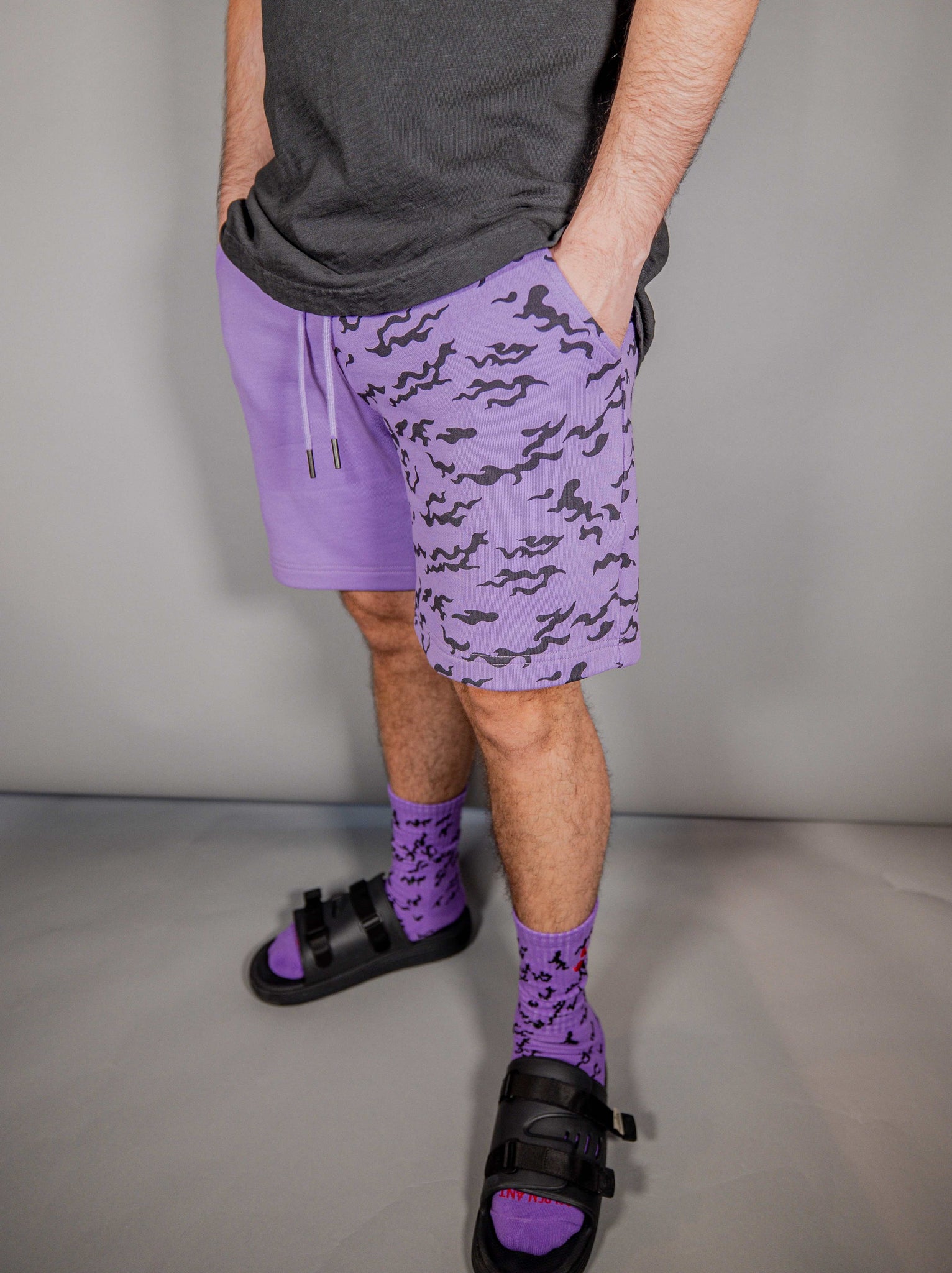 Naruto Sasuke Curse Mark Shorts Streetwear Fashion Anime Cosplay Purple