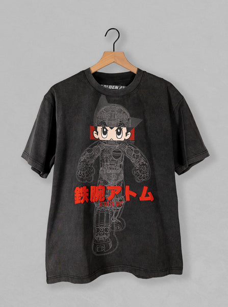 BrightWin astroシャツ no space for waste Astro Boy Box Logo Eyes Vintage Washed T-Shirt